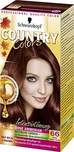 Schwarzkopf Country Colors Intensivtönung 66 Peru Nougat Braun - Färbemittel mit Macadamia-Öl für intensive Farben und schonende Grauabdeckung. Reichhaltige Nährpflege sorgt für gesunden Glanz und hält bis zu 8 Wochen.