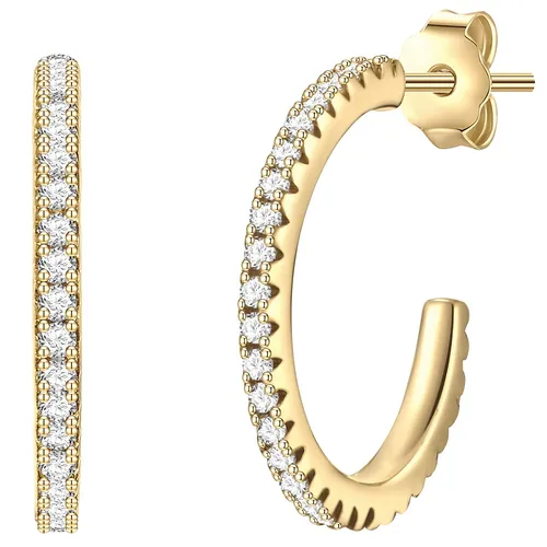 Glanzstücke München Creolen in Gelbgold - Hochwertige Ohrringe aus hochglanzpoliertem Sterling Silber mit funkelnden Zirkonia-Steinen, perfekt für jeden Anlass.