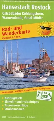 Hansestadt Rostock, Ostseebad Warnemünde: Rad- und Wanderkarte mit Ausflugszielen, Einkehr- & Freizeittipps, wetterfest, reissfest, abwischbar, GPS-genau. 1:50000 (Rad- und Wanderkarte: RuWK)