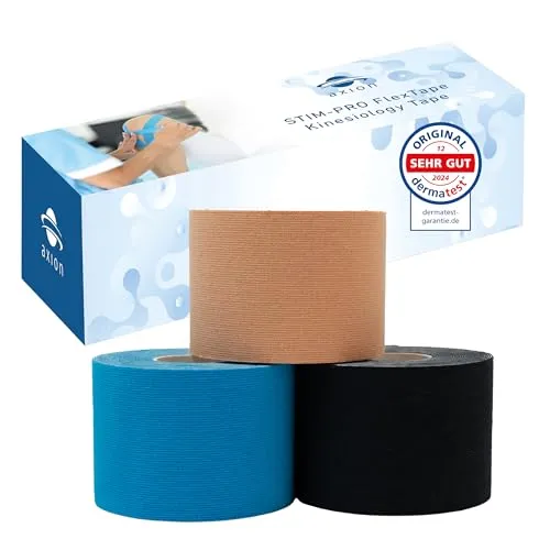 axion® Kinesiologie Tapes im 3er Set | Wasserfeste • hautfreundliche • elastische • selbstklebende Fitness Bandage | Physio-tape optimal für Sport & Alltag