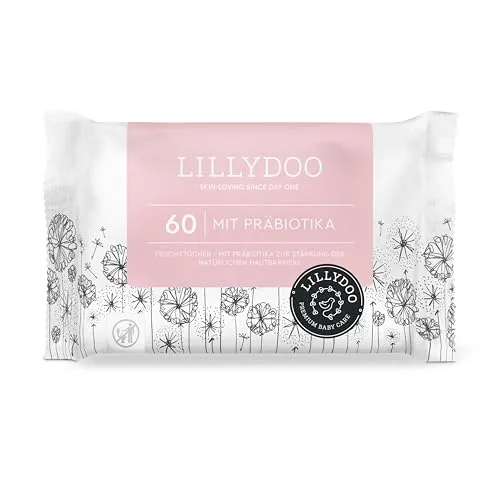 LILLYDOO Feuchttücher mit Präbiotika, 60 Stück | zur Stärkung der natürlichen Hautbarriere, 100% plastikfreies Tuch