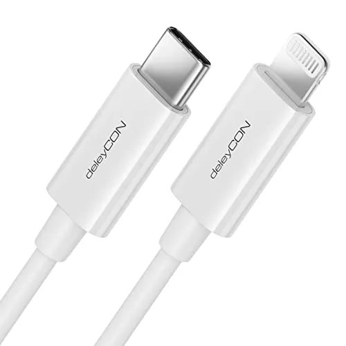 deleyCON 0,5m USB-C auf Lightning 8 Pin Ladekabel Datenkabel Ultra Schnellladekabel MFi Zertifiziert für Apple iPhone 14 13 12 11 Pro Max Mini Power Delivery - Weiß