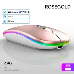 Kabellose RGB Gaming Maus – Wiederaufladbare Bluetooth Maus mit LED Hintergrundbeleuchtung, ergonomischem Design und 3600 DPI für Laptop und PC - Rosa