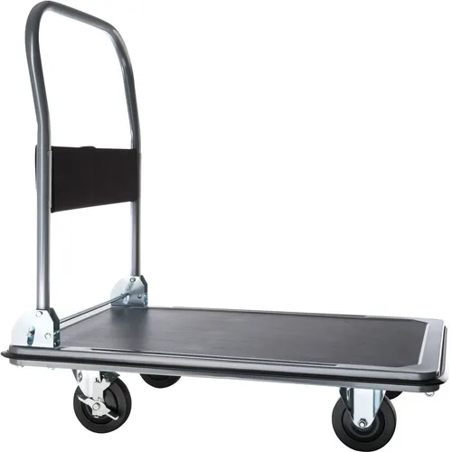 tectake® Plattformwagen mit klappbarem Handgriff - Transportgeräte & Rampen – Ideal für schwere Lasten, ausgestattet mit rutschfester Auflage und gummiertem Kantenschutz für sicheren Transport.