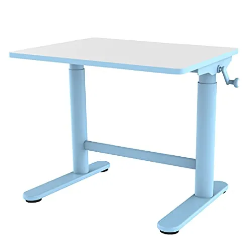 Spacetronik Kinderschreibtisch Höhenverstellbar Manuell 80x60 cm, Ergonomischer Kindertisch mit Kurbel, ab 6 Jahren, Verstellbar 49–70 cm, Abgerundete Ecken, 40 kg Belastbarkeit, Rucksackhaken