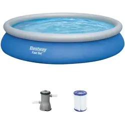 Bestway Quick-Up Pool Fast Set™ 457 cm – Familienpool mit Filterpumpe - Swimmingpools: Bestway® Fast Set™ Aufstellpool mit Ø 457 cm, robustem TriTech™ Material und integrierter Filterpumpe für klares Wasser – ideal für unbeschwerten Badespaß im Garten!