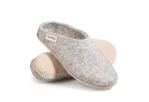 naturling Herren Filz Pantoffel Hausschuh (mit echter) Ledersohle