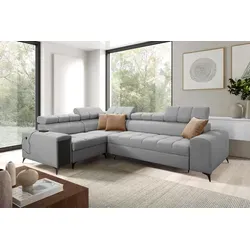 Kaiser Möbel Elegantes Ecksofa mit modischer Steppung mit Schlaffunktion,USB GRECO II Avra Grau Links