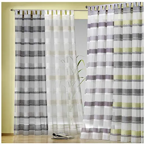 heimtexland ® Gardine Schlaufenschal Vorhang Effekt Querstreifen HxB 245x137 Silber Grau Pink Typ159