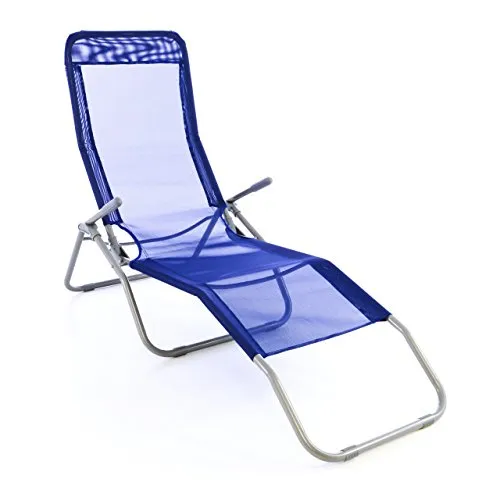 Gartenliege Bäderliege 160 x 48,5 x 100 cm Textilene blau 5kg Armlehne Stahlrahmen Relaxliege klappbar Kippliege bis 100 kg belastbar wetterfest pflegeleicht Farbe wählbar grau blau schwarz (Blau)