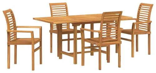 vidaXL Garten Essgruppe 5-teilig aus Teakholz - Braun - Elegante Garten-Essgruppe aus robustem Teakholz, ideal für gesellige Momente im Freien. Der ausziehbare Tisch bietet Flexibilität für jede Gelegenheit und überzeugt durch modernes Design sowie hohe Langlebigkeit.