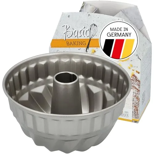 RBV Birkmann Gugelhupfform klein Ø 16 cm | runde Backform für Guglhupf aus Karbonstahl | hochwertige Antihaftbeschichtung | inkl. Rezeptheft | grau