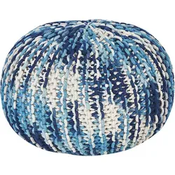 Beliani Pouf Hocker Baumwolle weiß/blau Ombre rund ⌀ 50 cm - Stilvoller Hocker aus strapazierfähiger Baumwolle im Ombre-Look, ideal als Sitzgelegenheit oder Fußhocker. Hochwertige Verarbeitung und modernes Design im Urban Knitting Stil.