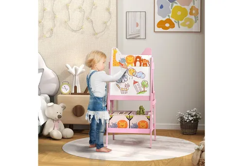 2-in-1 Kindertafel für kreative Kinder - Doppelseitige Staffelei für Kinder von 3-8 Jahren, ideal zum Malen und Zeichnen, fördert die Kreativität und Motorik.