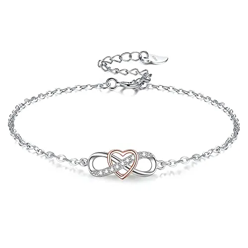 VANSZA Armband Damen 925 Sterling Silber Armbänder Infinity Herz Symbol Armband Geschenk für Frauen mit Geschenkbox (Silber und Roségold)