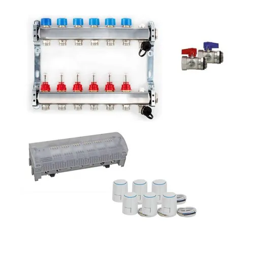 Heizkreisverteiler Premium Stellantrieb Komplett Set 6 - Komplettset für effiziente Fußbodenheizungen, inklusive 6 Stellantrieben für optimale Temperaturregelung.