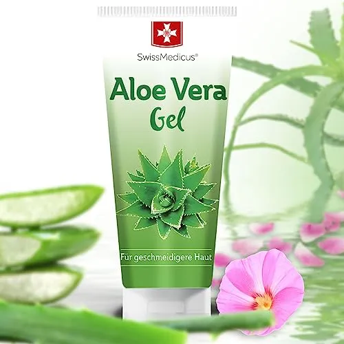 SwissMedicus Aloe Vera gel - 200 ml - Natürliche, Gesicht - Haare und Körper - Ideal für Sonnenbrand Reparieren - Hautausschläge - 100% Aloe Vera Juice Extract, 200ml
