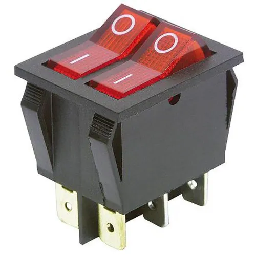 Doppel Wippschalter, 1-polig, schwarz, rot, ON-OFF
