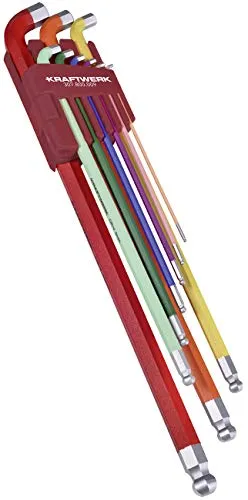 KRAFTWERK Innensechskantschlüssel Set 10-tlg. mit Farbmarkierung - Innensechskantschlüssel Set: 10-teiliges Set mit Kugelkopf für präzises Arbeiten in engen Räumen und Farbmarkierung für schnellen Zugriff, ideal für Werkstatt und Heimgebrauch.