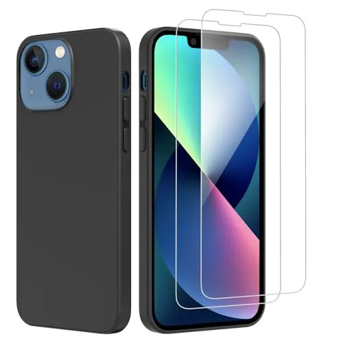 NEW'C Hülle für iPhone 13 (6,1 Zoll) Ultra Thin Silikon Schwarz und 2 × Panzer Schutz Glas für iPhone 13 (6,1 Zoll)- Anti Scratch