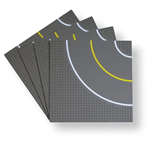 WANGE Klassische Grundplatte für Bauklötze. Kompatibel mit Allen großen Marken. 25 x 25 cm, 32 x 32 Punkte. 4 Gebogene Straßenplatten.