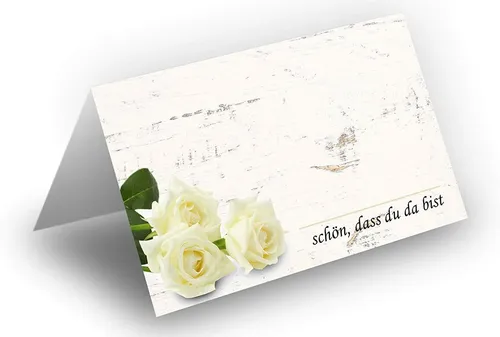 Tischkarten 25 St. Weiße Rosen 8,5 x 11,2 cm