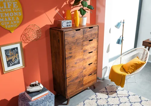 Kommode Sheesham 90x40x145 walnuss lackiert MALMÖ 2 in braun von Massivholzmöbel24