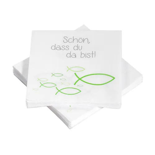 Servietten Schön, dass du da bist! Fische grün 20 Stück Kommunion Taufe Ichthys