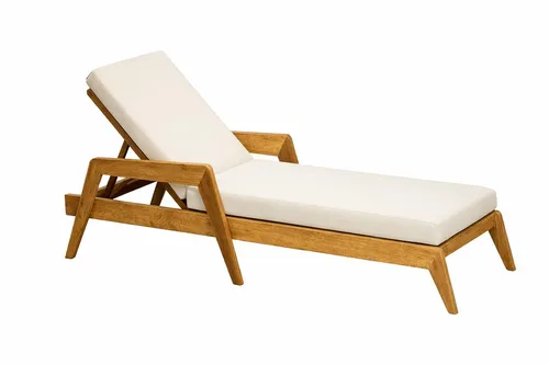 Gartenliege Moderner Stil Weiß mit Holzrahmen - Moderne Gartenliege für Terrasse und Balkon, manuell verstellbar, bequem und ideal zum Entspannen. Maße: 217 x 77 x 34 cm, robust und stilvoll.