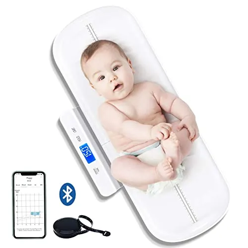 UNICHERRY Bluetooth Babywaage, Tierwaage, Multifunktionale baby waage mit herausnehmbarem Tablett, Babywaage digital mit Tara- und Haltefunktion, kostenlose App und Batterien (max: 100 kg)