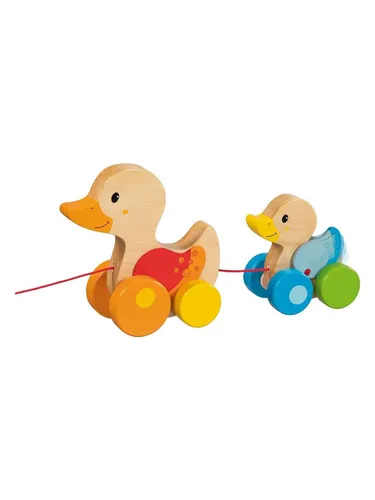Goki Wooden Pull Animal Family Duck - Baby Spielzeug: Fördert die motorische Entwicklung mit der süßen Holz-Ente, die Kinder ab 1 Jahr beim Laufenlernen begleitet.