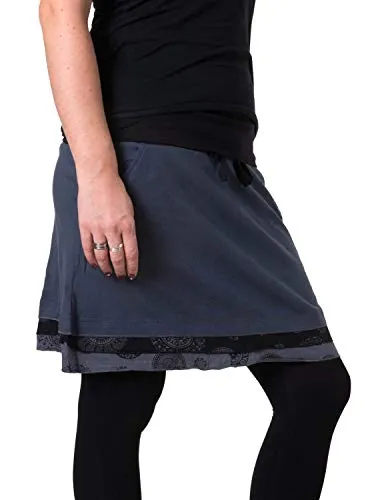 Vishes - Alternative Bekleidung - Kurzer Lagenlook Rock aus Baumwolle - mit Taschen zum Binden schwarz-grau 46/48
