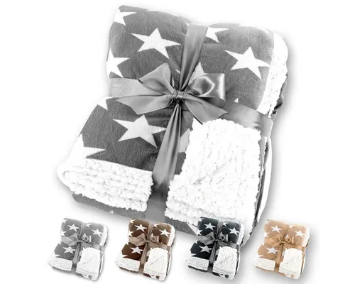 Wohndecke Sternendecke Kuscheldecke in Lammfell-Optik - Wohndecke aus Flanell und Mikrofaser-Flausch, bietet ultimativen Komfort und Wärme mit ansprechendem Sternenmotiv. Ideal für gemütliche Abende und stilvolle Akzente in Ihrem Zuhause.