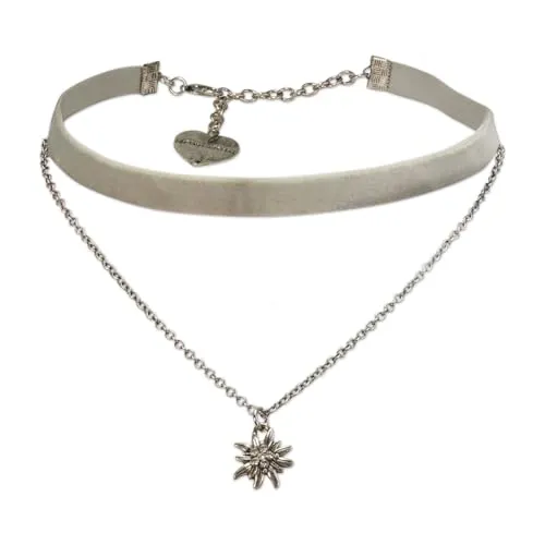 Alpenflüstern Trachten-Samt-Kropfband Strassedelweiss-Kette - Elegante Trachtenkette aus Samt, handgefertigt und angenehm zu tragen. Perfekt für Dirndl oder Lederhose, mit verstellbarer Länge für individuellen Komfort.