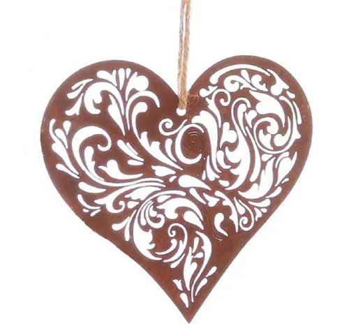 Dragimex Hängedekoration Metall Hänger. HERZ Rankenornament. Rost Herzhänger. 12,5 cm.