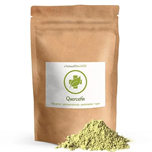 vitalundfitmit100 Quercetin 100 g Pulver - rein pflanzlich aus japanischem Schnurbaum, vegan, ohne Zusatzstoffe