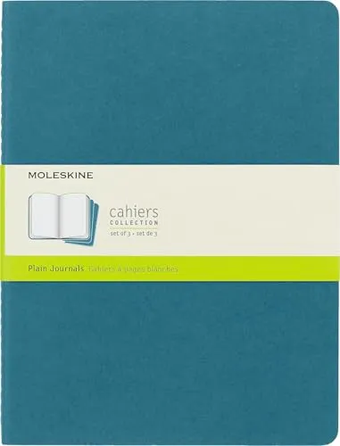 Moleskine Cahier Journal, 3er-Set Notizbücher mit blanken Seiten, Kartoneinband mit sichtbarer Baumwollnaht, Farbe Blau, Extra Large 19 x 25 cm