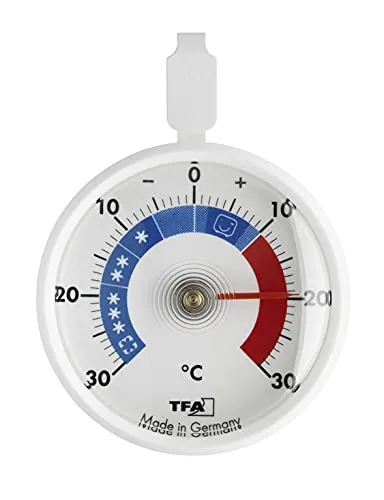 TFA Dostmann Analoges Kühlthermometer - Handlich und präzise Temperaturkontrolle für Kühlschrank und Gefrierschrank, Made in Germany, -30 bis +30 °C