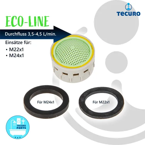 tecuro ECO SPAR Mischdüse - Strahlregler Einsatz für M22 M24, Durchflussklasse T: 3,5 - 4,5 l/min, inkl. Dichtungen