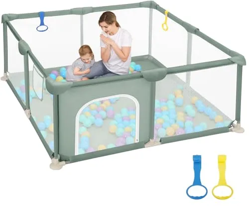 Dripex Laufstall Baby 124x124cm, Laufgitter Baby, Laufstall mit atmungsaktivem Netz, Laufgitter 210D Oxford Gewebe, Playpen, kinderlaufstall, Grün