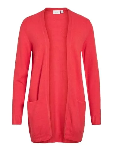 Vila Strickjacke VIRIL OPEN L/S KNIT CARDIGAN - NOOS rot XS (34) - Modische Strickjacke in Hibiscus mit V-Ausschnitt und langen Ärmeln. Pflegeleicht und ideal für jeden Anlass, perfekt kombinierbar für einen stilvollen Look.