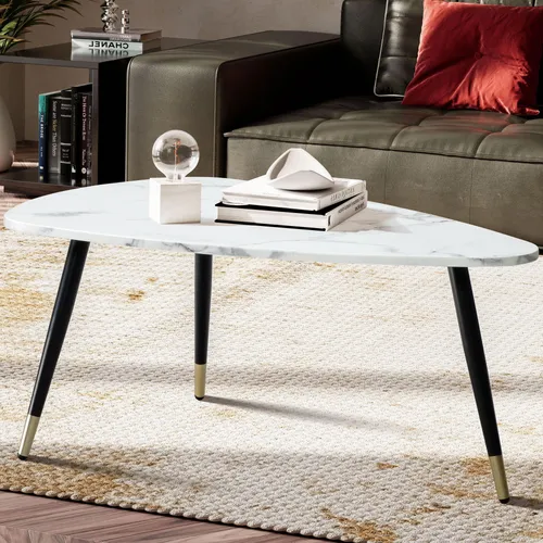 FineBuy Dreieckiger Couchtisch mit Marmor Optik - Eleganter Couchtisch in Dreiecksform mit edler Marmor-Optik und robustem Metallgestell, ideal für stilvolle Wohnzimmergestaltung.