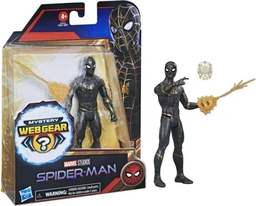 Spider-Man Marvel Mystery Web Gear - 15 cm schwarze und goldene Anzugfigur, inklusive 1 Mystery Web Gear Armor Zubehör und 1 Charakter-Zubehör, ideal für Kinder ab 4 Jahren