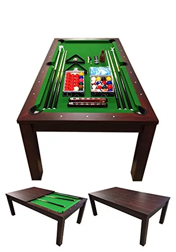 Billardtisch Green Star 7 FT, Schwarzbraun mit Grün, Billard-Spiel, 188 x 96 cm, Holzrahmen und -oberfläche, Schiefer, Simba srl