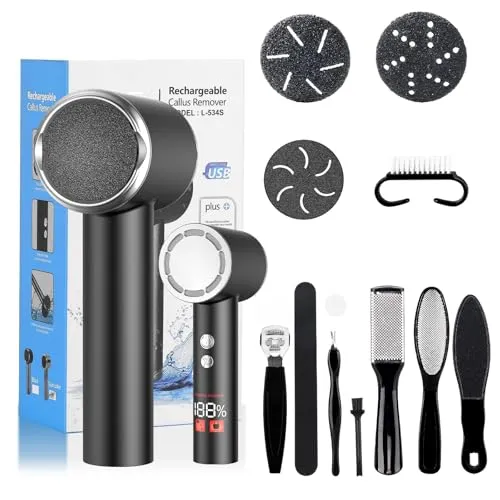 PKBD Hornhautentferner Elektrisch Elektrischer Hornhaut Entfernen Professionell Fuß Callus Remover FußFeile Fusspflege Set, Superstarker Motor, Wasserdicht, Magnetische Aufbewahrung,Schwarz