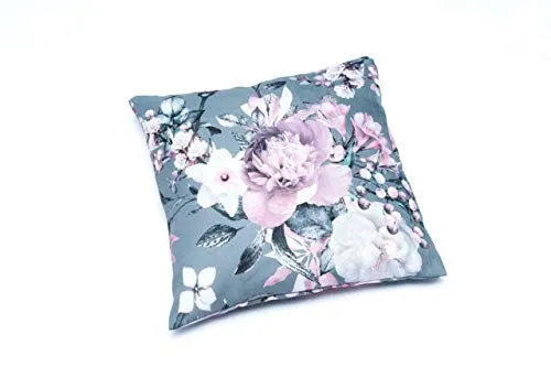 KSHANDEL24 Premium RAFFROLLO FALTROLLO Blumen GRAU Weiss ROSA LILA Jalousie (Kissenbezug 40x40 cm)
