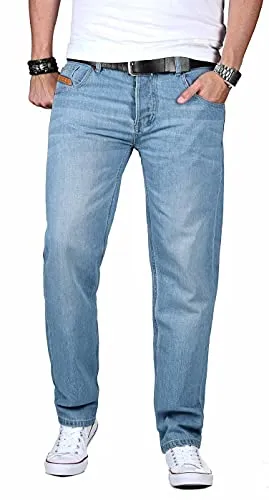Maurelio Modriano Designer Herren Jeans Hose Basic Jeanshose Regular [MM-022-Hellblau-W34-L32]