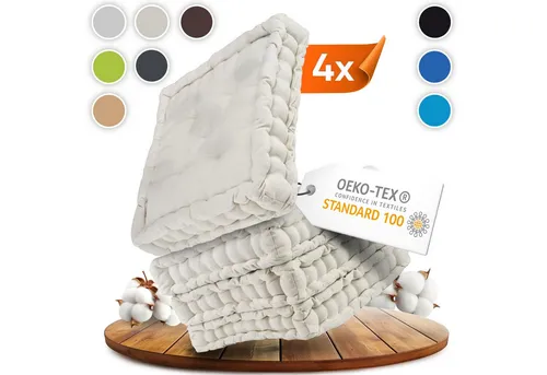 Gräfenstayn® 4er-Set Sitzkissen 40x40cm - Komfort für innen und außen - Stuhlkissen aus 100% Baumwolle mit dicker Polsterung, ÖKO-TEX zertifiziert und ideal für gemütliches Sitzen auf Stühlen oder dem Boden.