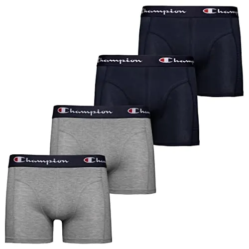 Champion Herren Core x4 Retroshorts, Marineblau & Hellgrau Meliert, S (4er Pack) - Retroshorts für Herren, bequem und atmungsaktiv aus hochwertigem elastischen Baumwollstoff, ideal für sportliche und lässige Looks.