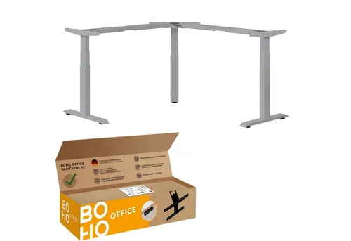 boho office® Eckschreibtisch Basic Line 90 (Tischgestell Silber), Stehschreibtisch elektrisch höhenverstellbar mit 3 Speicherplätzen